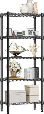 M MZG 1250 lbs 5 Tier Shelf Metal Storage Shelves Wire Rack Closet Organizers for Garage Kitchen Bathroom Laundry Black 11.8" D x 23.6" W x 59.5" H