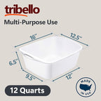 Tribello Plastic Wash Tub Dishpan Basin and Foot Bath for Soaking Feet, Laundry Hand Wash Bucket, Dish Pans for Washing and Storage Cleaning Supplies - 12 Quarts - Heavy Duty - Made in USA (White)
