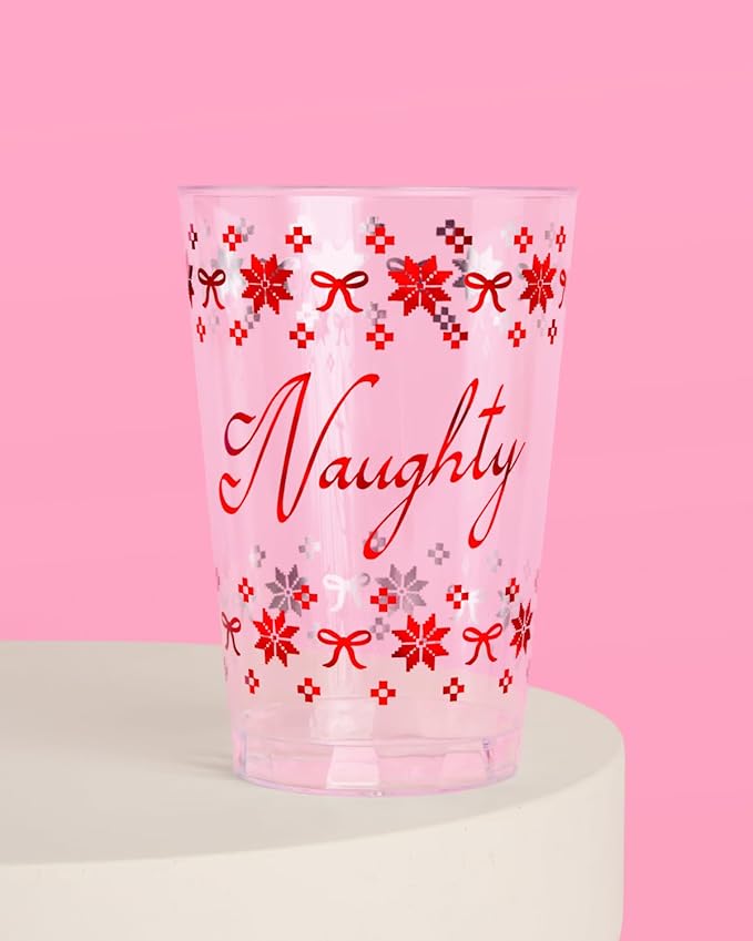 xo, Fetti Naughty + Nice Plastic Cups | 30 pcs 12 oz | Red Christmas Drinkware, Green Xmas Decorations, Clear Holiday Party Drinks, Friedsmas