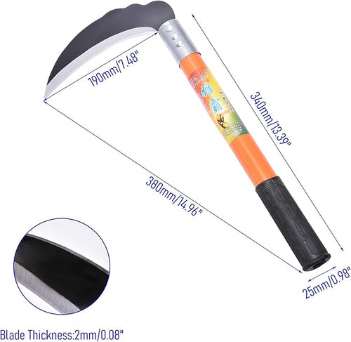 1pce 380mm/14.96in Carbon Steel Billhook Brush Clearing Sickle for Grass,Weeding Tools for Garden,Curved Sawtooth Sickle,Machete Axe for Cutting Trees,Steel Blade Knife in Hand