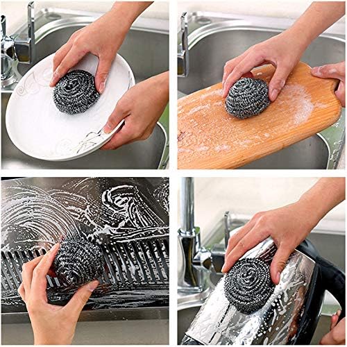 TopHomer 6 Pcs Stainless Steel Wire Balls Scrubbing Scouring Pad for Removing Heavy Dirty Home Cleaning Tools Easy to Clean