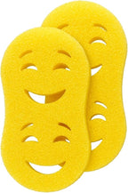 Smilyeez Double-Size Scrub Moji Sponge 2-Pack – Dual Smiling Faces, Temperature-Responsive Scrubber – Scratch-Free, Odor & Stain Resistant – Yellow