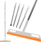 Multifunction Magic Broom, Silicone Floor Squeegee, Air Broom, Rubber Squeegee with 56" Long Handle, Floor Scraping Sweeper Wiper for Bathroom Shower Kitchen Pet Hair Fur Marble Tile Glass (Orange)