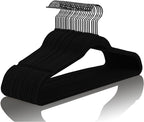 MIZGI Premium All Black Velvet Hangers with Black Hooks (50 Pack) Heavy Duty - Non Slip Felt Hangers - 360 Degree Swivel,Space Saving Clothes Hangers,Durable Strong Hanger for Suits,Coat