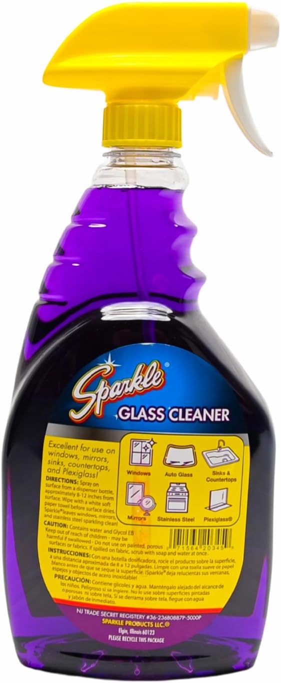 Sparkle Glass Cleaner, Ammonia-Free Streak-Free Formula, 33.8 fl oz Spray Bottle, Safe for Windows, Mirrors & Glass Surfaces (Pack of 6)