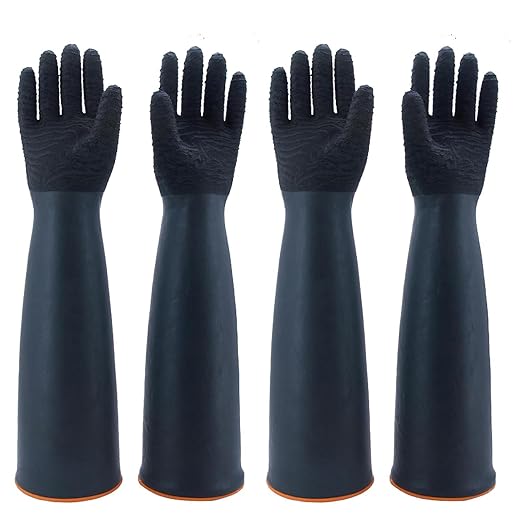 North Tower Heavy Duty Rubber Gloves, Industrial Gloves Waterproof Reusable Protective Work for Cleaning, Dishwashing, Upgraded with Non-Slip Design, Black（18in,2 pair）