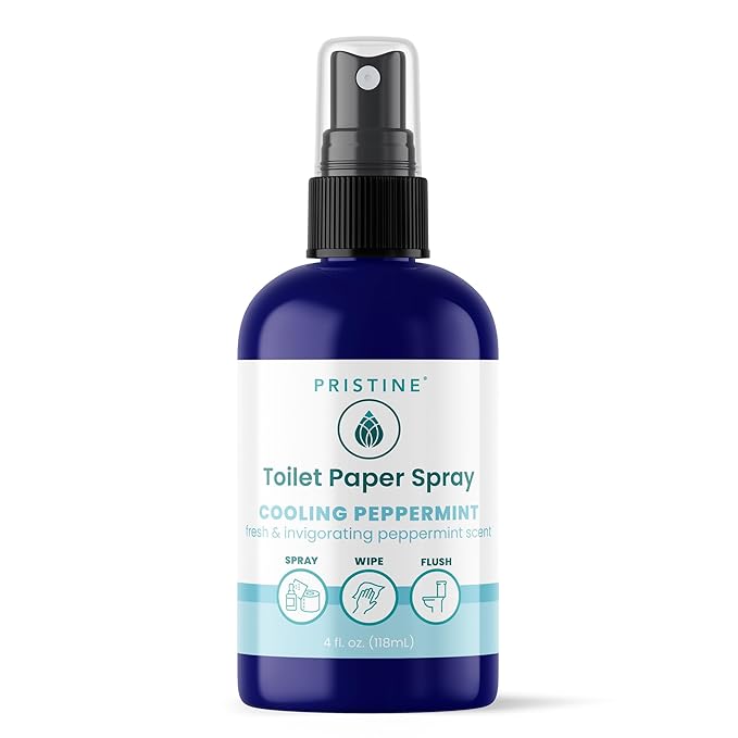 PRISTINE Toilet Paper Spray - As Seen on Shark Tank, More Natural Personal Cleansing Wipes & Flushable Wet Wipes Alternative, Spray Toilet Paper to Create Flushable Wipe, Cooling Peppermint, 4 fl oz