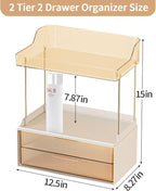 Shuang Qing 2-Tier 2-Drawer Bathroom Countertop Organizer - Multi-Purpose Makeup Storage Rack for Vanity, Cosmetic Counter Organizer (Gold)