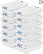 Sterilite 12-Pack Latching Box, Under Bed Storage Bins with Lids, Clear Plastic, 32 Quart - Heavy-Duty Organizing Containers for Closet, Bathroom, and Office