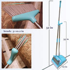 Broom and Dustpan Set Lightweight Upright Lobby Broom and Dust Pan Combo with Long Handle Outdoor Indoor for Home Kitchen Room Office (Blue)