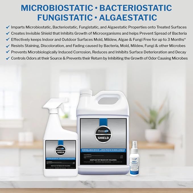 PermaSafe SHIELD, 90-Day Antimicrobial Surface Protectant; Mold, Mildew, Fungi, Algae and Odor Inhibitor, and More. (32 Oz.)