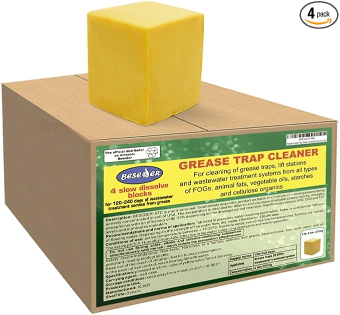 Grease Trap Cleaner cubes for wastewater treatment from grease and oil, 4bln. CFU/g (4 cubes x 2 pounds = 8 pounds)