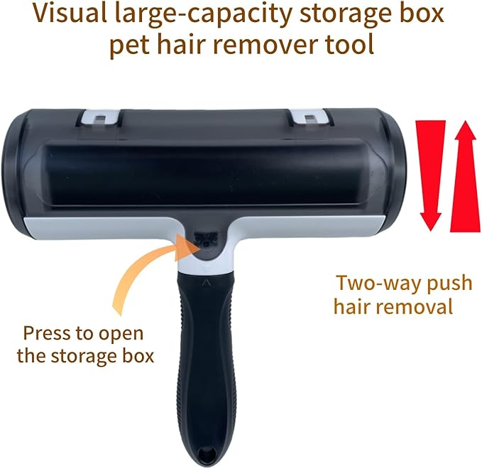 Wokaku Roller Pet Hair Remover Lint Brush with Self-Cleaning Fur Bin and Ergonomic Handle for Furniture Couch Carpet Car Seat Bedding Clothes Multi-Surface Dog Cat Hair Removal Tool