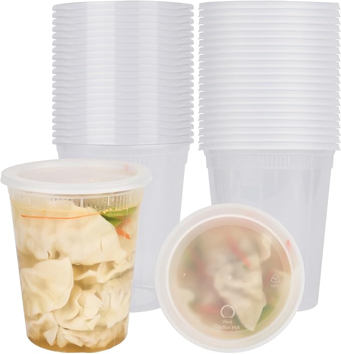 Restaurantware Plastic Food Container 100 Pack of 40 oz Clear Microwave-Safe Storage Container With Lid Leakproof Round Shape Disposable Freezer-Safe
