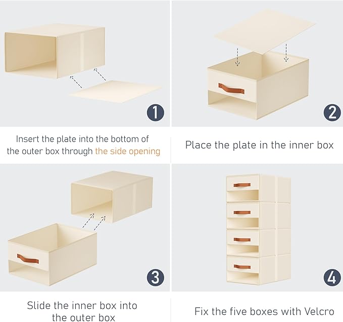 DIMJ Closet Organizers and Storage - Fabric Bins with Drawers for Closet Foldable Clothes Organizers with Clear Window, Stackable Storage Drawers Units for Bedroom, Living Room, Medium 4-Pack, Beige