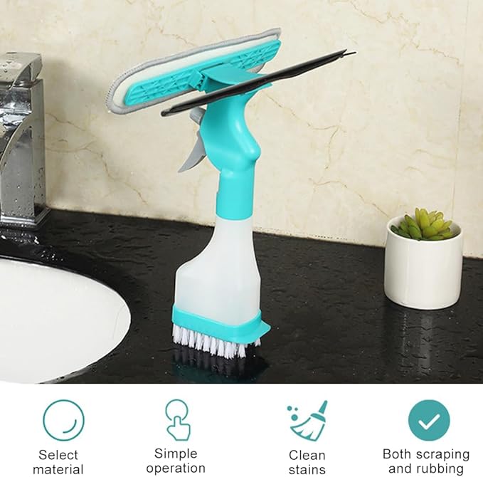 4 in 1 Window Cleaning Kit, Professional Window Vacuum Squeegee with Spray Bottle, Window Cleaner Brush Tools for Shower Wall Mirror Glass Car Windshield Countertop