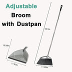 Soft Bristle Broom and Dustpan Combo Set, Long Handle Indoor Broom with Dustpan Set for Kitchen Hardwood Room Office and All Household Floor Cleaning (Gray)