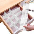 Drawer Divider Adjustable Diy Storage Organizer Separator for Tidying Clutter Cutlery Makeup Clothes of Dresses, Desk & Box in Kitchen Bathroom Bedroom Office (Cut at Will) (White 8pcs)
