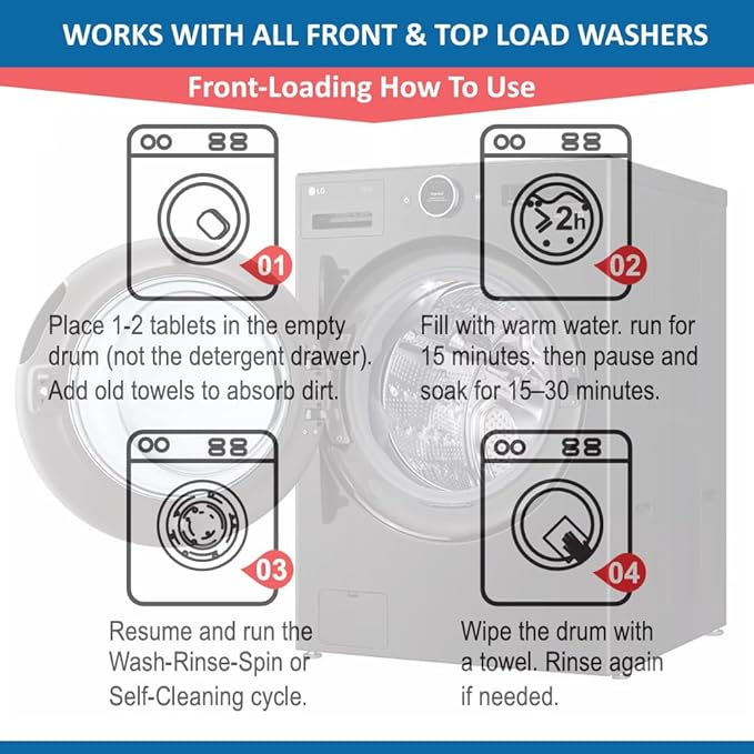 Lavender Washer Cleaner Tablets 24 Count – Septic Safe Washing Machine Cleaner & Odor Eliminator – Deep Cleaning Descaler for HE Front & Top Load Washers – Laundry Tub & Drum Cleaner