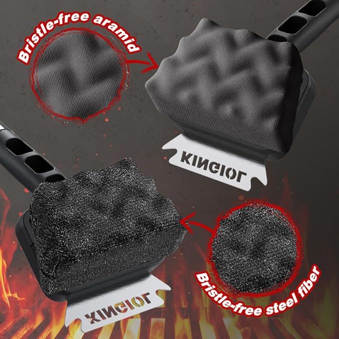 Grill Brush for Outdoor Grill - BBQ Grill Brush Bristle Free, Aramid Fiber Steam Grill Cleaner, Non Metal Bristles Barbecue Cleaner Grill Cleaning Tools, 2 Replaceable Heat-Resistant Heads (Black)