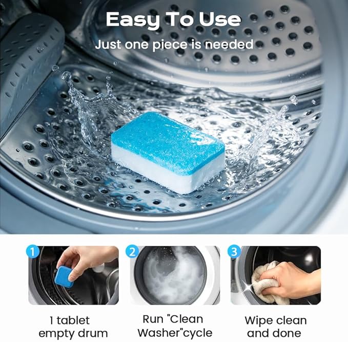 Washing Machine Cleaner Tablets, Deep Cleaning Descaler for Front & Top Load Washers, Clean Inside Drum and Laundry Tub Seal (2 boxes)
