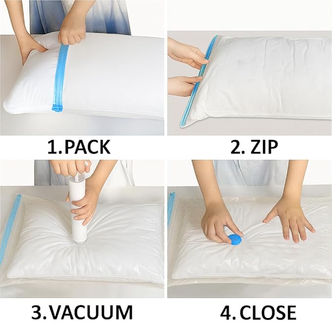 Vacuum Bags for Travel with Pump,8 Pack Vacuum Storage Bags for Bedding and Clothing,Space Saver Bags for Travel and Home(with Hand Pump, Medium 50 * 70)