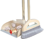Broom and Dustpan Set with Long Handle - Dust Broom and Dustpan Combo, Lightweight Robust Kitchen Brooms Dustpans, Ergonomic Duster Tool Cleaning Gadgets, for Home, Kitchen, Offices, Pet Hair, White
