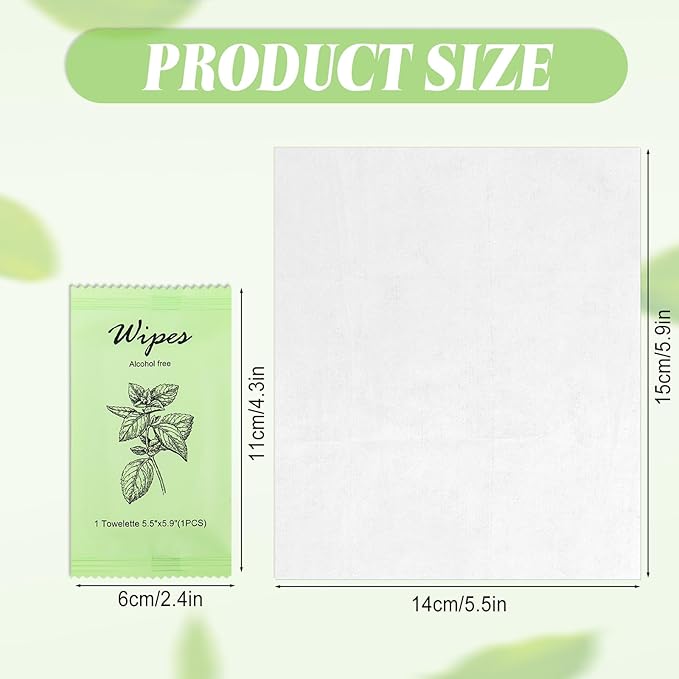 Individual Hand Wipes Wet Wipes Travel Size,Wet Wipes Individually Wrapped Bulk Cleansing Travel Size Wipes for Wedding Travel Restaurant Barbecue (1 Count (Pack of 60), Mint)