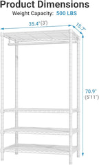 VIPEK V1 Wire Garment Rack 4 Tiers Heavy Duty Clothes Rack for Hanging Clothes Freestanding Closet Clothing Rack with 4 Adjustable Shelves, 35.4" L X 15.7" W X 70.9" H, Max Load 500LBS, White