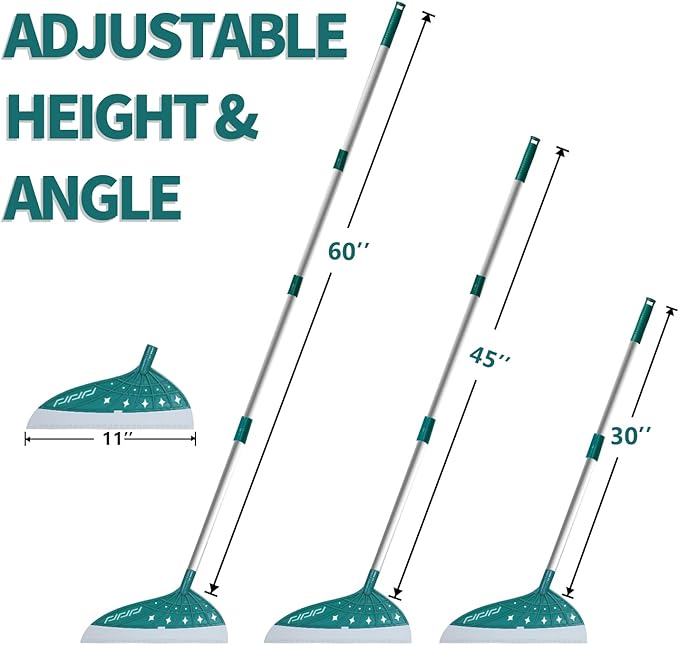 Magic Air Broom, Silicone Broom Floor Squeegee for Glass and Floors with 60’’ Long Aluminum Adjustable Handles,Silicone Squeegee Broom or Pet Hair, Dust and Liquids (Green)