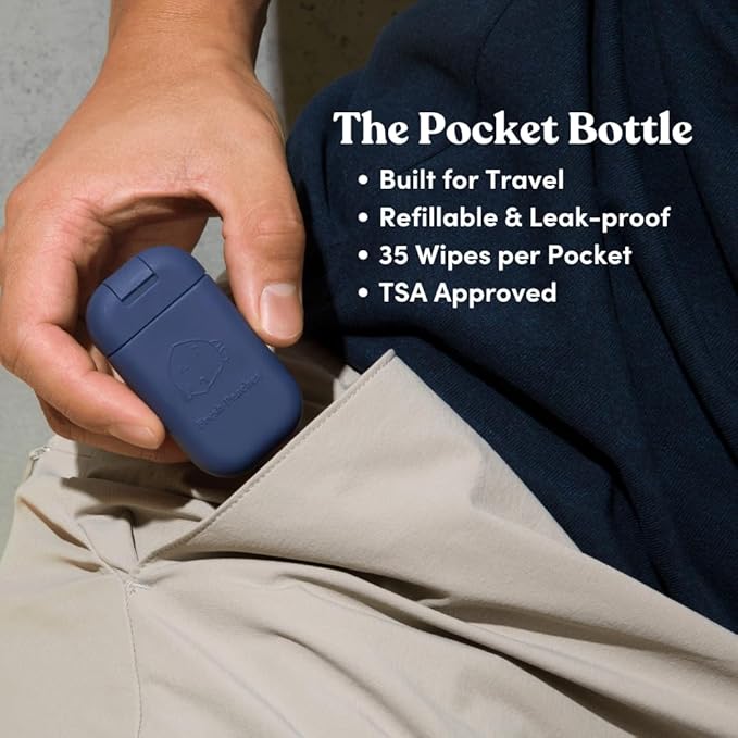 Fresh Peaches Toilet Paper Gel, Wet Wipe Alternative – Flush-Safe, A Cleaner Way to Wipe – Toilet Paper Spray (Blue Pocket, Starter with Pocket) – 4.4 oz