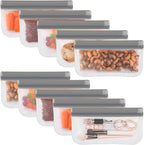 Lerine 10 Pack Reusable Snack Bags Dishwasher Safe, BPA Free Food Storage Bags, Extra Thick Leak-proof Reusable Freezer Bags for Candy, Snack, Cereal, Travel Items, Home Organization (Gray, 10 Snack)