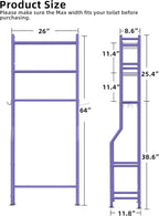 Livilord 3-Tier Over The Toilet Storage, Freestanding Metal Bathroom Shelves with 4 Hooks, Over Toilet Storage Shelf with Paper Holder, Above The Toilet Shelf for Bathroom Storage, Purple