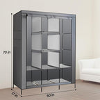 PLKO Portable Closet, Wardrobe Closet Organizer,Portable Clothes Closet Rolling Door Wardrobe with Grey Oxford Fabric Cover for Bedroom, (Grey)