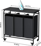LINZINAR 3 Bag Laundry Basket Sorter Heavy Duty Rolling Lockable Wheels Laundry Hamper Cart with Ironing Board and Removable Bags, Black