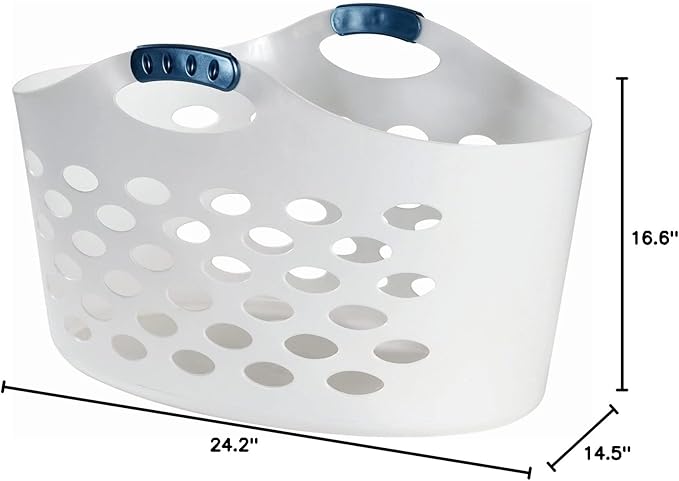 Rubbermaid 1.5 Bushel Capacity Durable Versatile Flex N Carry Portable Flexible Laundry Basket With Convenient Carrying Handles, White, Organization and Storage for Laundry/Garage/Home