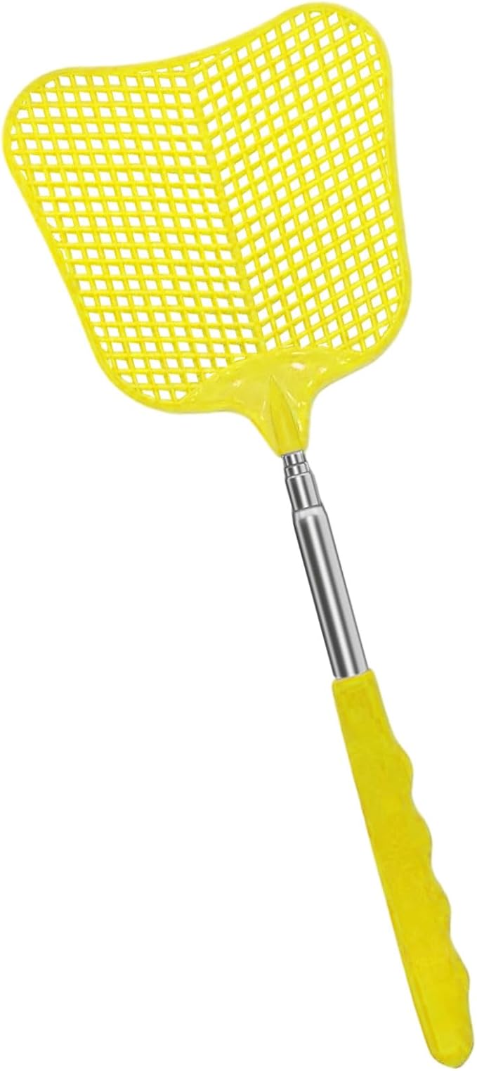 MYSTICHOME Fly Swatter 1 PCS, Durable Heavy Duty Plastic Fly Swatters, Stainless Steel Telescopic FlySwatter for Indoors/Outdoor/Kitchen/Garden (Yellow)