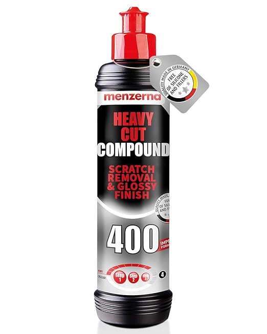 menzerna Heavy Cut Compound 400" Car Polish I Heavy Cut, Medium Cut & Finish I Buffing & Polishing Compound for Scratch Repair I for Scratches, Swirls & Holograms I High Abrasion, Silicone Free I 8oz