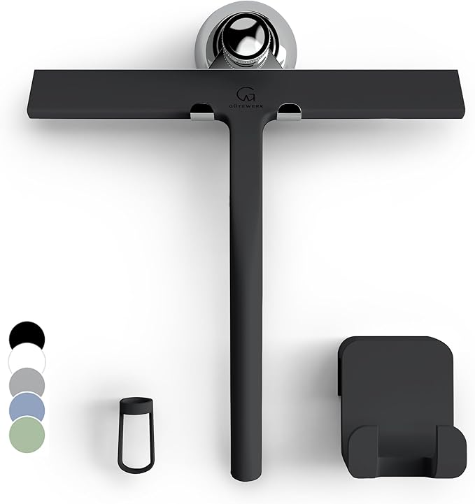 GÜTEWERK Shower Squeegee for Glass Doors, Silicone Window Squeegee, Bathroom and Glass Cleaning - Black - 9 Inch