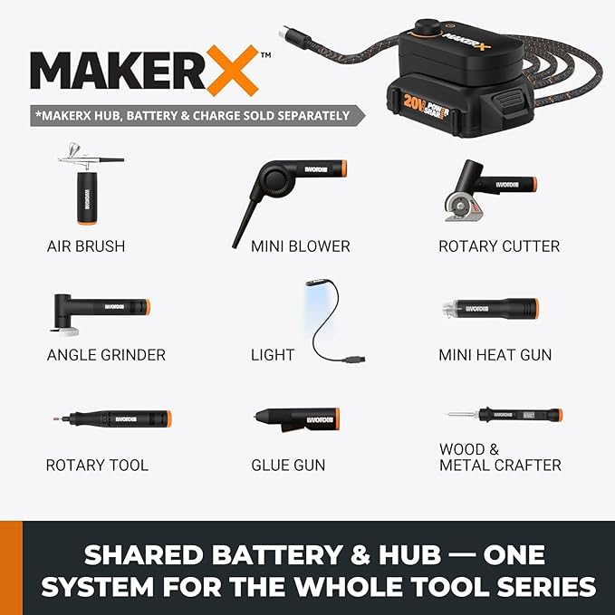Crafting Tool Combo Kit - Rotary Tool, Airbrush Gun, Wood and Metal Crafter for Sanding, Carving, Painting, 20V Power Share Battery & 57-Piece Accessories Included