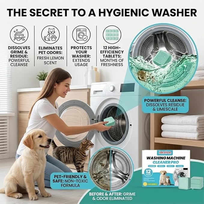 Washing Machine Cleaning Tablets: Powerful Deep Cleaning for Front Loader & Top Load Washer Machines - Clean Inside Drum and Laundry Tub Seal (48 pieces)