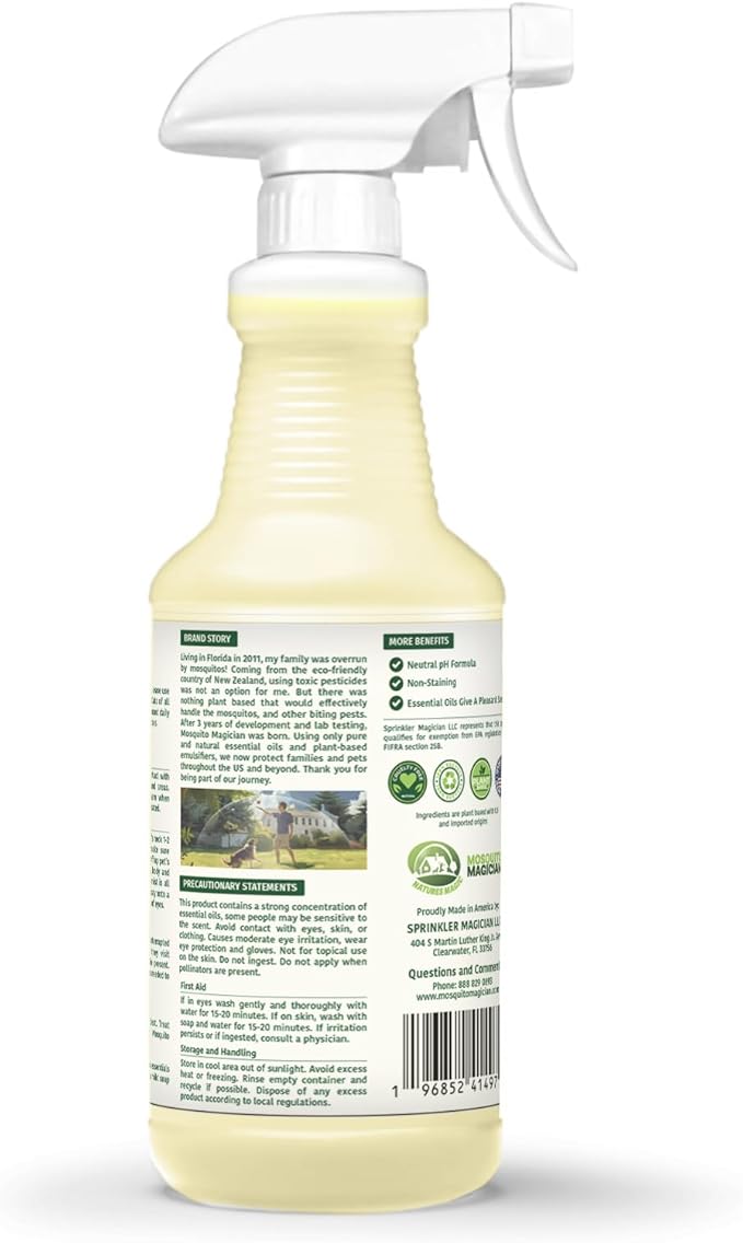 Mosquito Magician Indoor and Outdoor Spray - Use for Carpet, Furniture, Bedding, Couches & Pets – Plant-Sourced with Essential Oil – Rosemary, 32 OZ