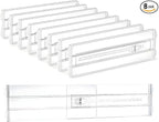 8 Pack Clear Drawer Dividers for Clothes, 4" High 10.6"–16.9" Adjustable Expandable Dresser Drawer Organizer, Dresser Separators for Baby Clothing, Underwear, Sock, Cosmetic, Kitchen, Office Storage