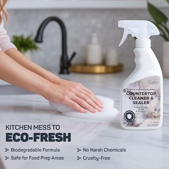 Countertop Cleaner & Sealer – Streak-Free Spray for Granite, Marble & Quartz | Cleans & Protects in One Step | USDA BioBased, Non-Toxic, No Film