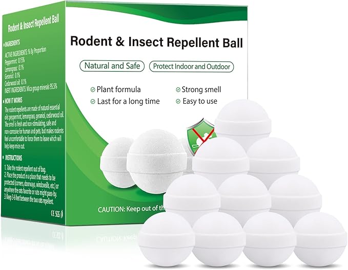 Mouse and Mice Repellent Indoor Outdoor, 10 Packs Moth Balls, Peppermint Balls for Rodent, Long-Lasting Squirrel Repellent, Safe for Human & Pets, Suitable for Home Storage Garage Car RV