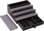Black Grey Cologne Organizer for Men - 4 Tier Wooden Cologne Display Stand with Drawer and Hidden Compartment, Mens Cologne Perfume Holder Shelf for Organizing and Storing