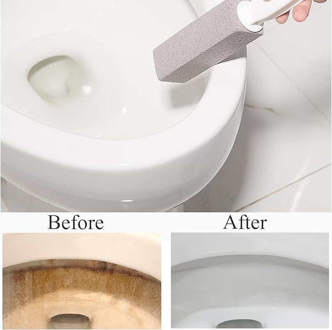 2 Pack Pumice Stone for Bowl Cleaning with Handle, Scouring Stick Removes Hard Water Rings, Calcium Buildup and Rust for Cleaning Toilet, Bathroom, Kitchen Sink, Grill (Gray)