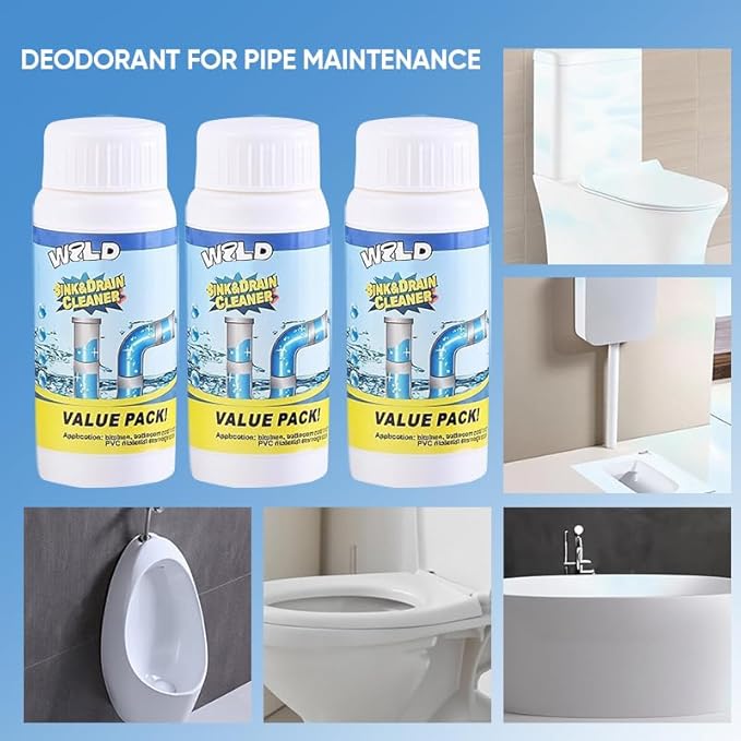 Foaming Sink & Drain Cleaner Powder, 2026 Upgraded Fast-Acting Pipe Declogger for Kitchen Bathroom Shower Toilet, Powerful Rapid Foam Drain Opener for Hair Grease & Odor Removal (3pcs)