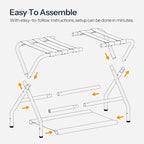 HOOBRO Luggage Rack, Pack of 2, Folding Suitcase Stand with Fabric Storage Shelf for Guest Room, Bedroom, Hotel, Holds up to 100 lb, 27 x 15.3 x 22 Inches, Space Saving, Gray GY04XLP201