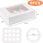 Hoewina 6PCS Cupcake Boxes - Hold 12 Count Cupcake Containers with Window, Food Grade Cupcake Holder Easy Transport and Presentation - Ideal for Cupcakes, Desserts, and More